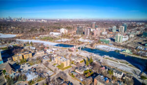 Aerial view of 320 and 322 Lakeshore Road West with nearby retail and commercial amenities