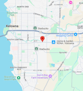 Map illustrating location of 401 Victoria Ave North relative to Kelowna city center and nearby services