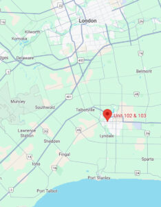 Regional map showing location near London, Ontario and surrounding communities