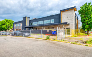 Street-level view of newly constructed medical office building at 401 Victoria Ave North, Hamilton
